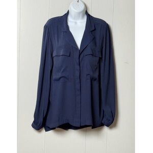 White House Black Market Women Navy Utility Blouse Long Sleeve Button Down Sz XL